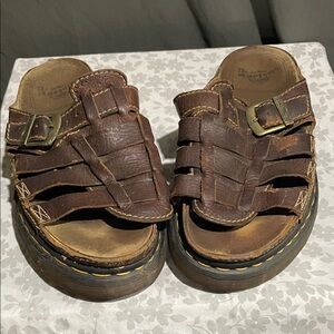 Dr. Martens Brown Leather Fisherman Sandal with Brass Buckles